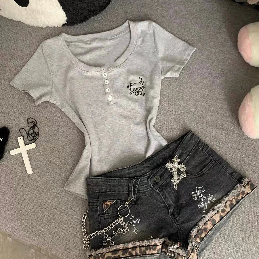 American Sexy Spice Girls Denim Shorts Slim Bodycon Hot Sell Trendy Y2K Goth Mujer Pantalones Pure Desire Punk Style Moda Pants