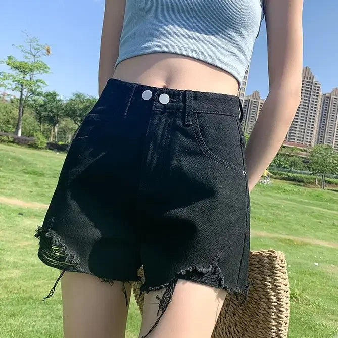 Jorts Denim Shorts For Women Summer Short Jean Pants Woman Ripped Korean Style Outdoor New In Youthful Designer Stretchy Fashion