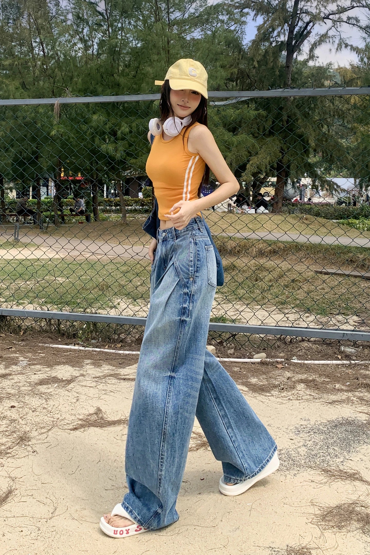 American Retro Street Style Curved Blade Loose Fit Jeans, Versatile Denim Jeans, New Spring/Summer Style, Floor-Length Pants