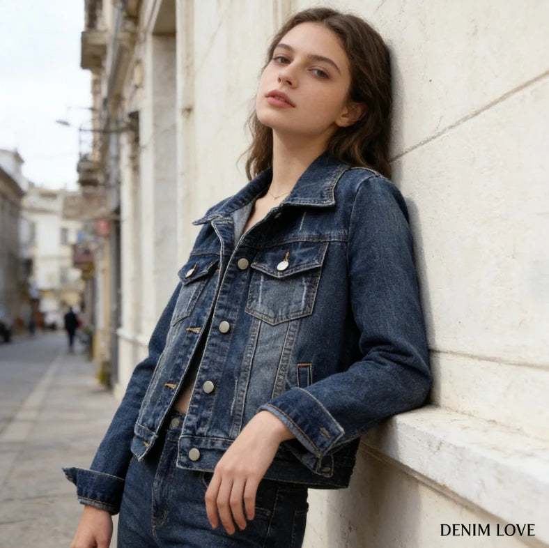 Women Spring Autumn Denim Jacket Short Slim Fit Casual All Match Jacket Washed Single Breasted Long Sleeve Cardigan Tops Fashion