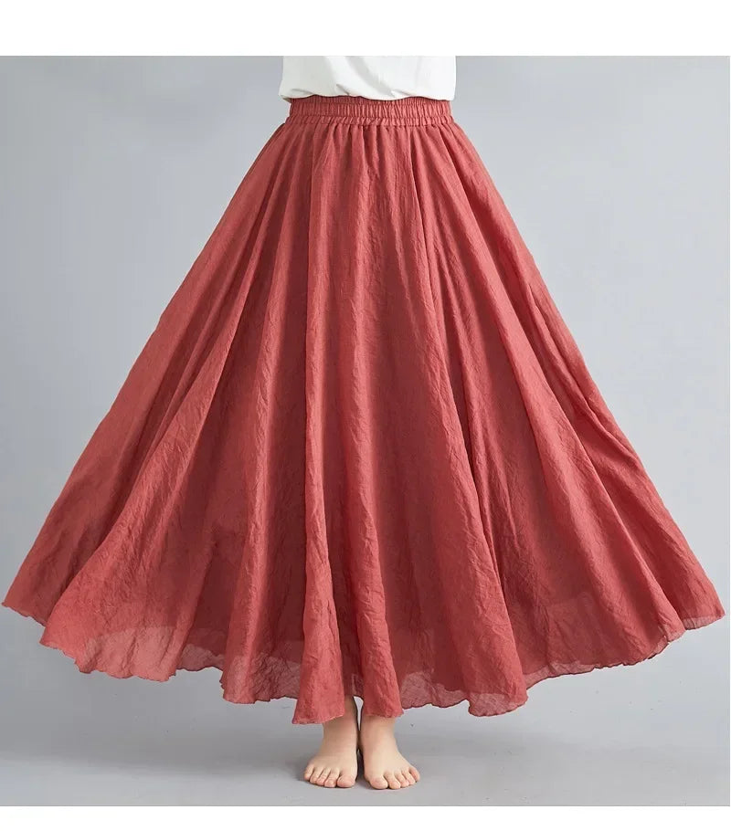 Fashion Cotton Linen Clothes Women Skirts Maxi Y2k Elegant Beach Saia Ropa Mujer Casual Vestido Boho Long Skirt Faldas Harajuku