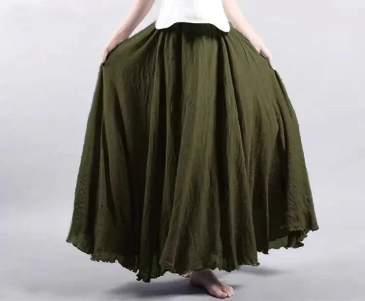 Fashion Cotton Linen Clothes Women Skirts Maxi Y2k Elegant Beach Saia Ropa Mujer Casual Vestido Boho Long Skirt Faldas Harajuku