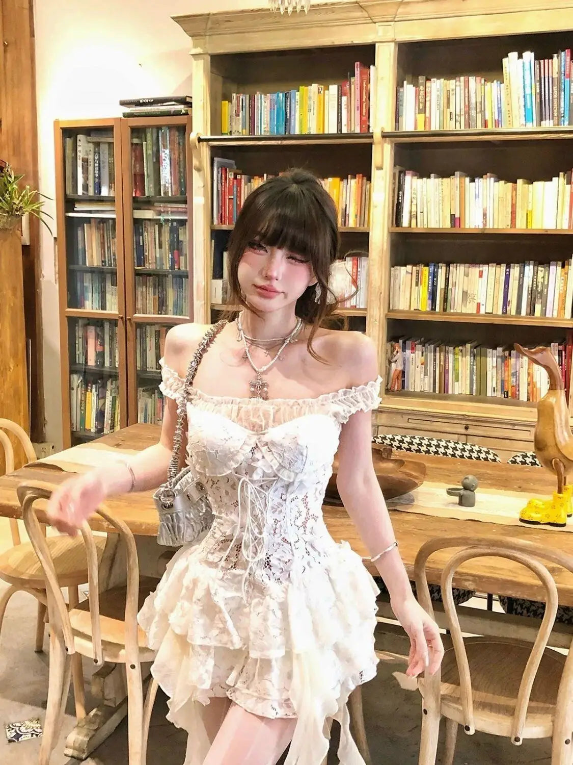 Summer Y2k Off Shoulder Sexy One Piece Dress French Vintage White Lace Slip Dresses Female Chic Design Fairy Outfits 2025 New