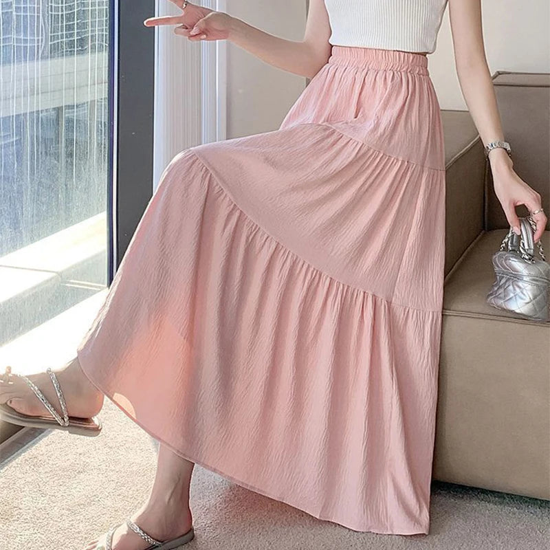 1pcs Women Skirts Girls High Waist Chic Long Cake A-line Skirt Female White Black Vintage Fashion With Lining Long Dress