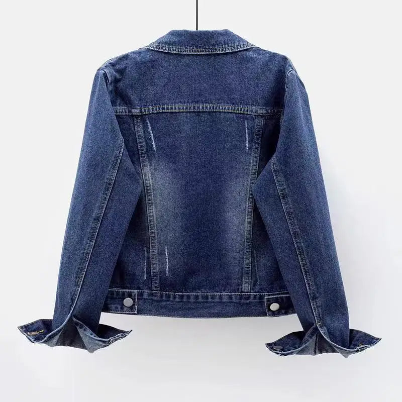 Women Spring Autumn Denim Jacket Short Slim Fit Casual All Match Jacket Washed Single Breasted Long Sleeve Cardigan Tops Fashion