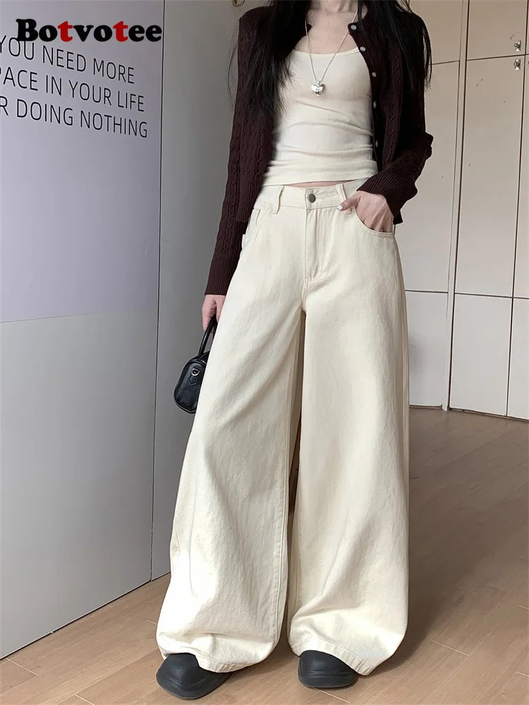 Botvotee Brown Baggy Jeans Women High Waisted Wide Leg Streetwear Y2k Fashion Black Denim Pants Beige Slouchy Jeans
