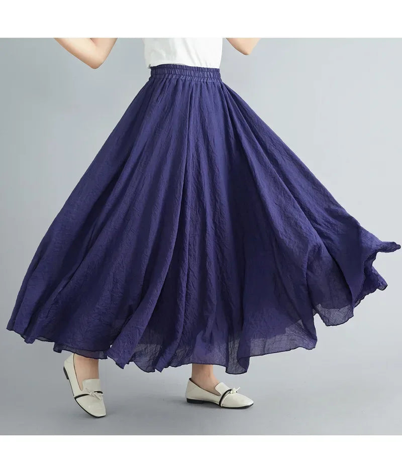 Fashion Cotton Linen Clothes Women Skirts Maxi Y2k Elegant Beach Saia Ropa Mujer Casual Vestido Boho Long Skirt Faldas Harajuku