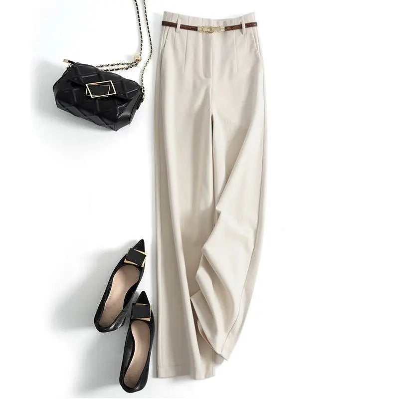 CGC Korean Fashion High Waist Loose Wide Leg Pants Women Woolen Trousers Simple Solid Straight Baggy Pants Casual Jogging Pants