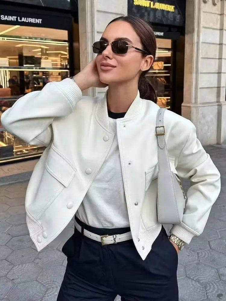 Women Fashion With Pockets Bomber Jacket Coats Vintage Long Sleeve Front Button Casual Female Outerwear Chic Tops