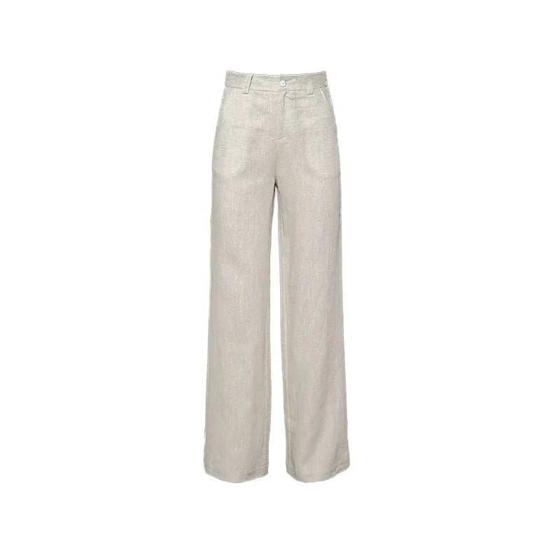 Women's High Waist Wide Leg Drape Pants Cotton Linen Loose Casual Straight Summer Slacks