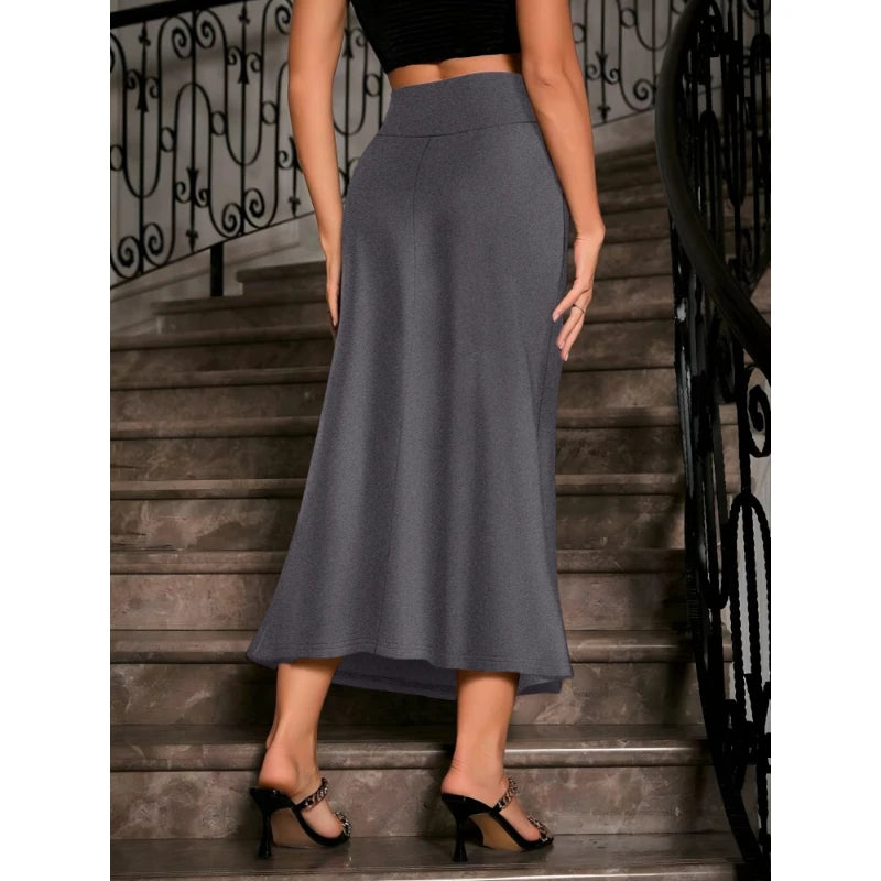 Female Skirt Elegant Senior Retro Comfortable Solid Colour Knitted Long Skirt Daily Party Temperament Skirt