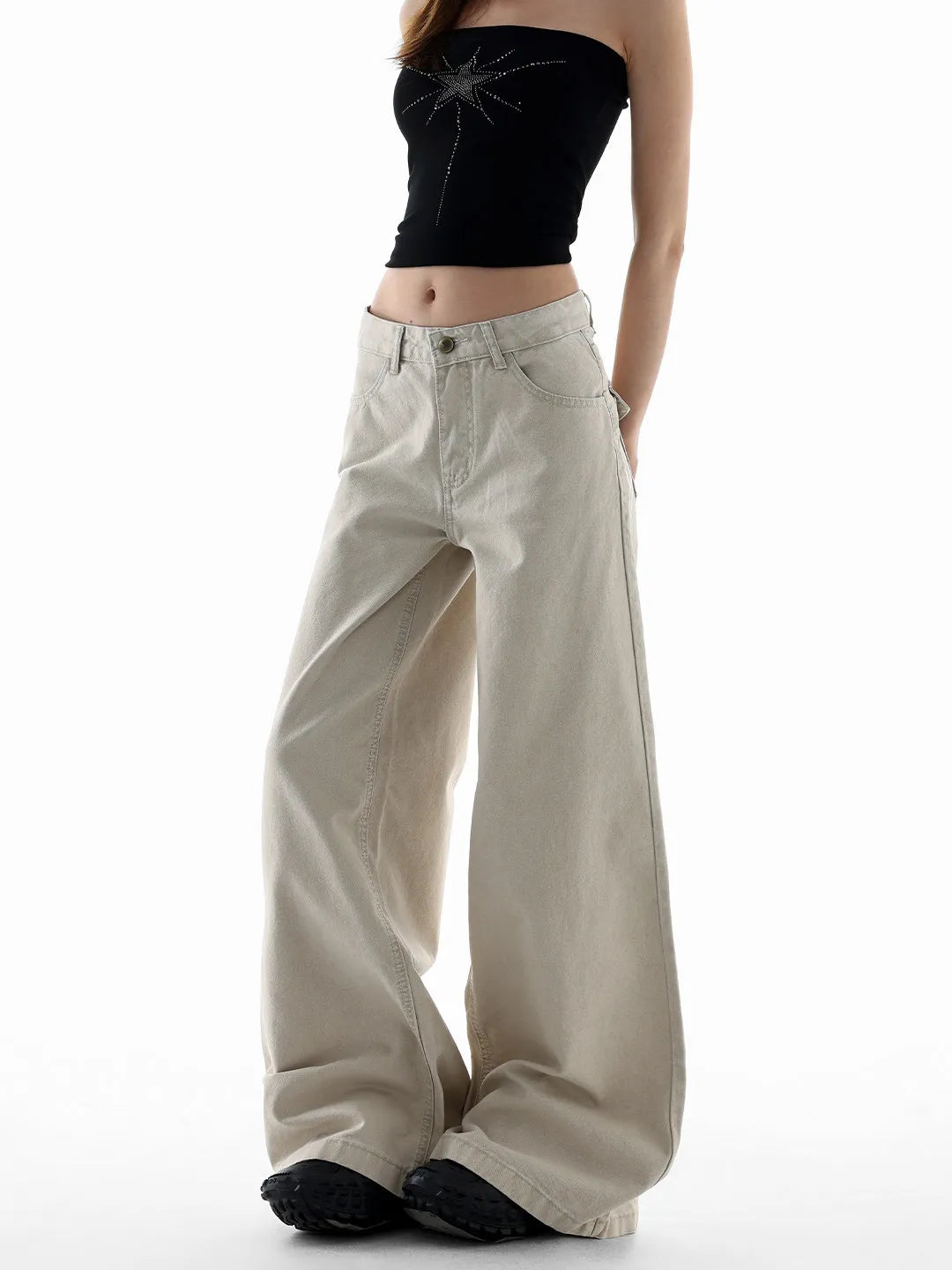 American Vintage 2000s Style High Waist Jeans Pants Spring Fashion Women's Baggy Y2K Wide Leg Denim Trouser Female Clothes