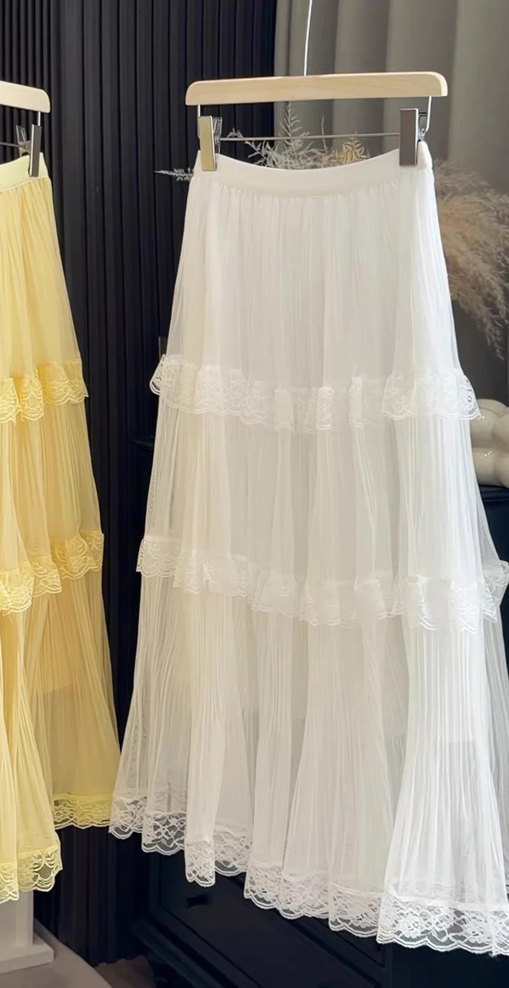 Retro Sweet White Long Skirt Women Casual Loose High Waist Elegant Skirt Vintage Lace Patchwork Korean Summer Long Skirts