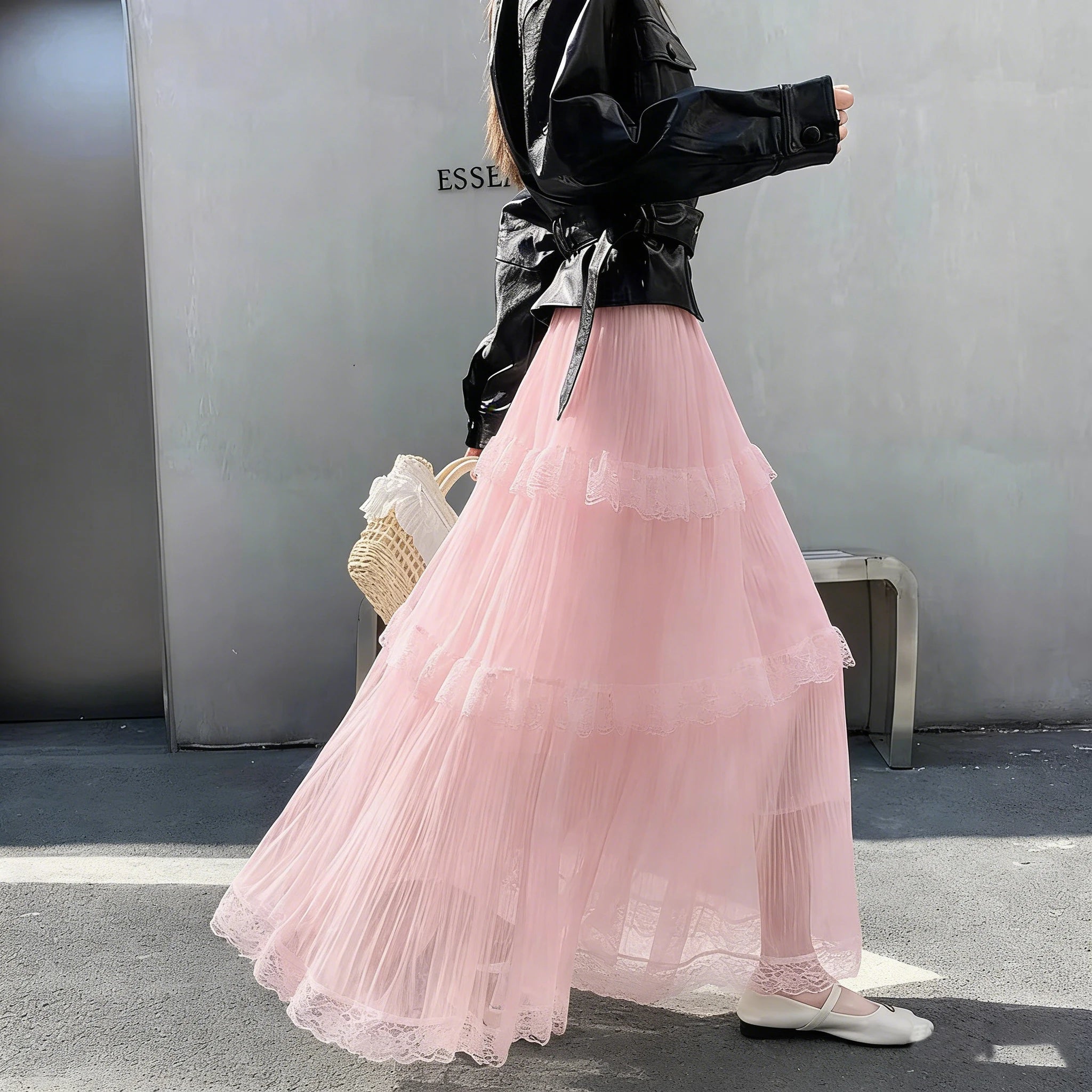 Retro Sweet White Long Skirt Women Casual Loose High Waist Elegant Skirt Vintage Lace Patchwork Korean Summer Long Skirts