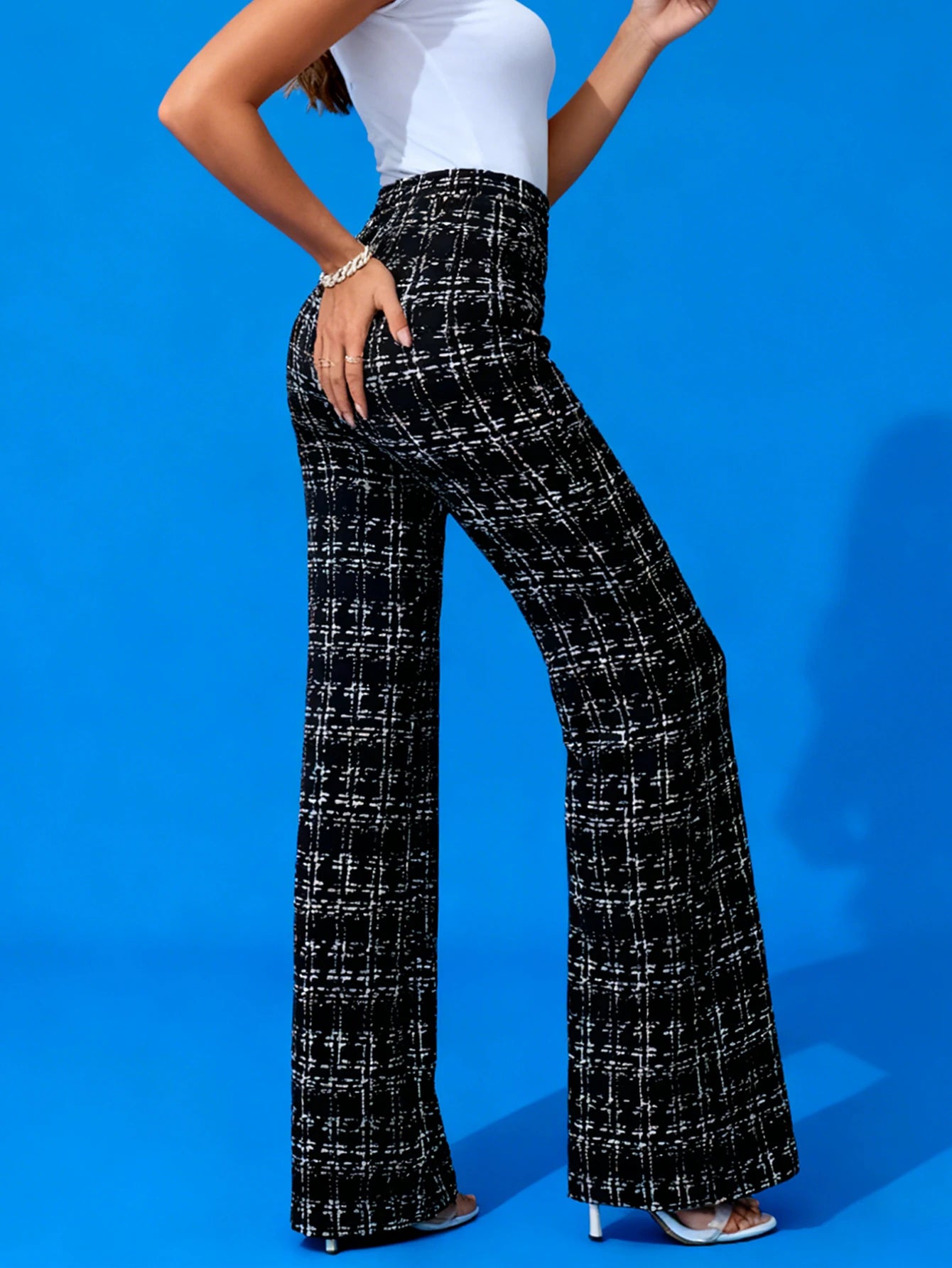 New Ladies Commute Fashionable Casual Plaid Print Straight Leg Trousers Versatile Simple Design Long Pants for Women
