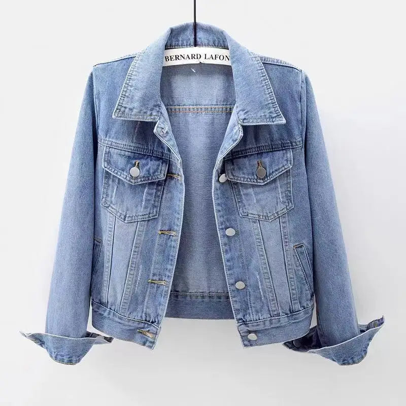 Women Spring Autumn Denim Jacket Short Slim Fit Casual All Match Jacket Washed Single Breasted Long Sleeve Cardigan Tops Fashion
