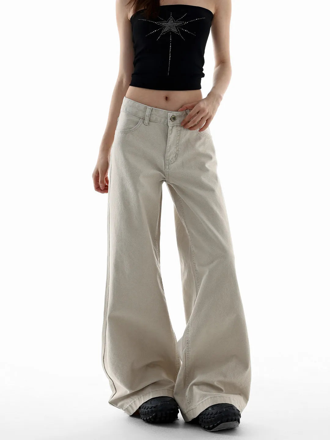 American Vintage 2000s Style High Waist Jeans Pants Spring Fashion Women's Baggy Y2K Wide Leg Denim Trouser Female Clothes