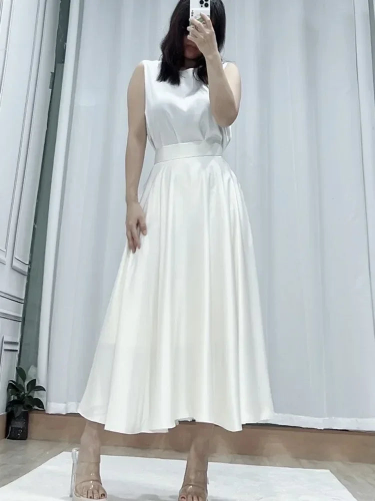 High Quality French Luxury Lady High Waist Long Skirt For Women 2024 New Spring Summer Korean Fashion Casual  A-line Satin Skirt