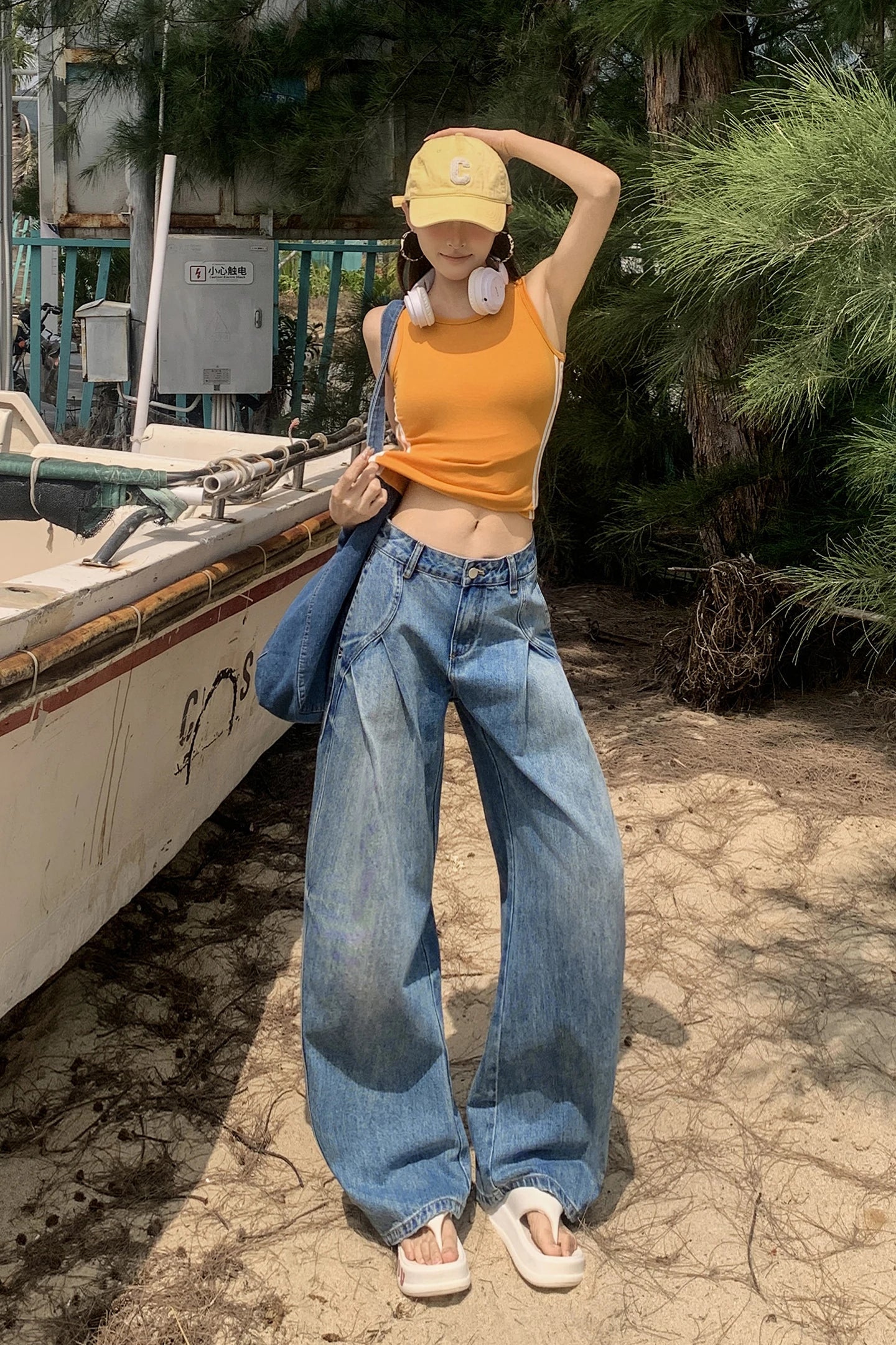 American Retro Street Style Curved Blade Loose Fit Jeans, Versatile Denim Jeans, New Spring/Summer Style, Floor-Length Pants