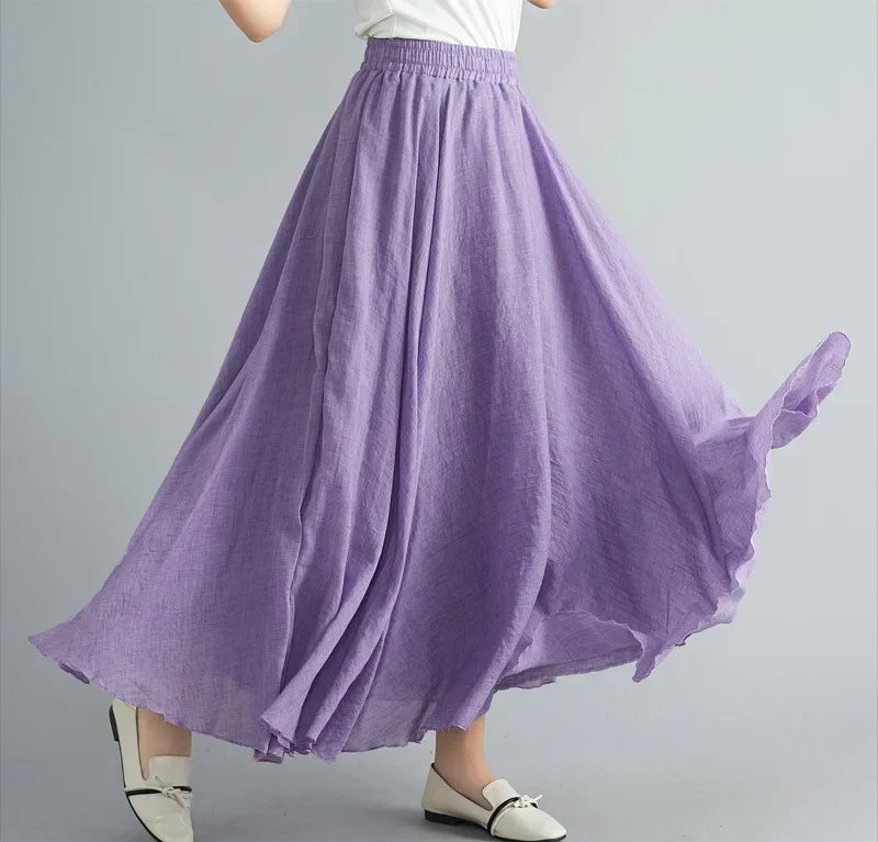 Fashion Cotton Linen Clothes Women Skirts Maxi Y2k Elegant Beach Saia Ropa Mujer Casual Vestido Boho Long Skirt Faldas Harajuku