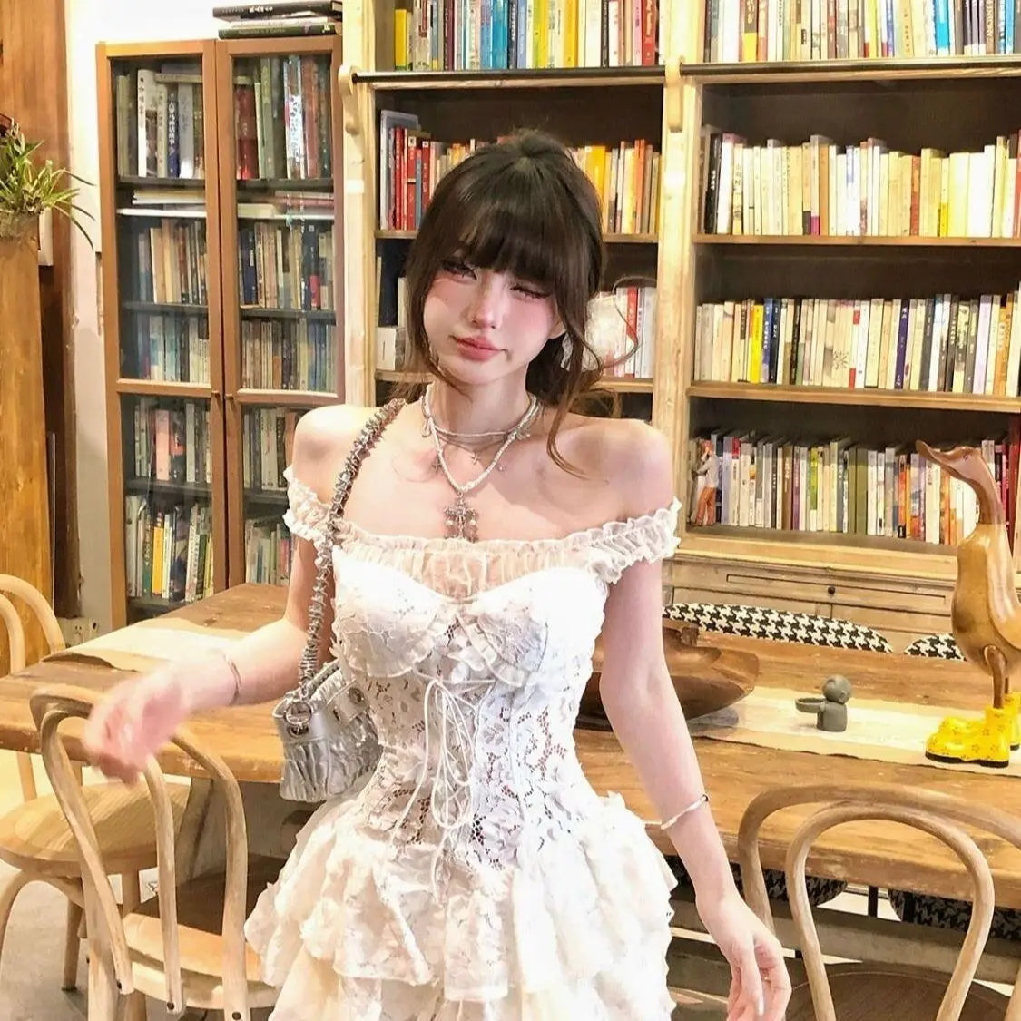 Summer Y2k Off Shoulder Sexy One Piece Dress French Vintage White Lace Slip Dresses Female Chic Design Fairy Outfits 2025 New