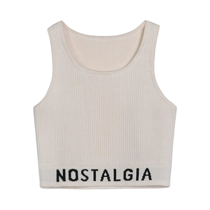 ITOOLIN Women Stripes Sexy Slim Crop Top Letter Printed Sports Tank Top Y2k Sleeveless Street Camis Beach Top Spring Summer