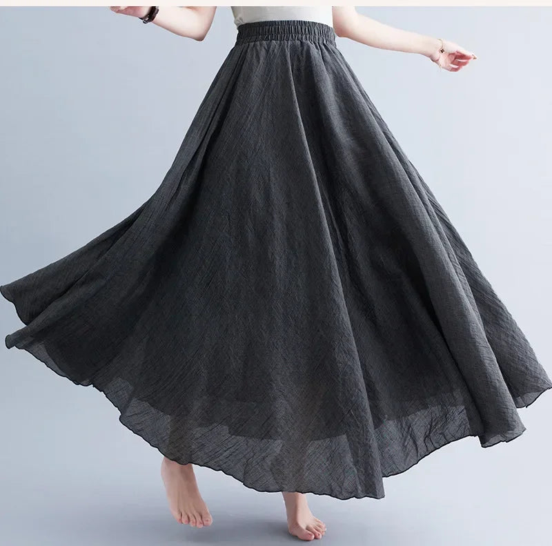Fashion Cotton Linen Clothes Women Skirts Maxi Y2k Elegant Beach Saia Ropa Mujer Casual Vestido Boho Long Skirt Faldas Harajuku