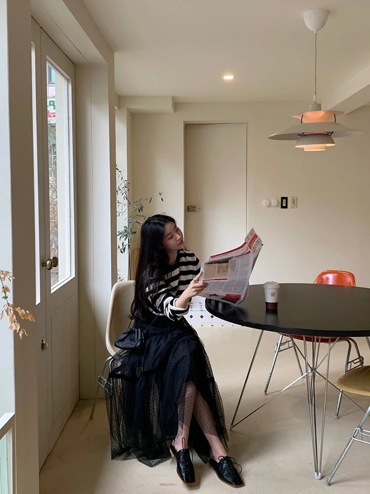 Faionable High Waist Knee-Length Polka Dot f Skirt Women's Korean Sle Spring Autumn Loose A-Line Skirt Long Skirt