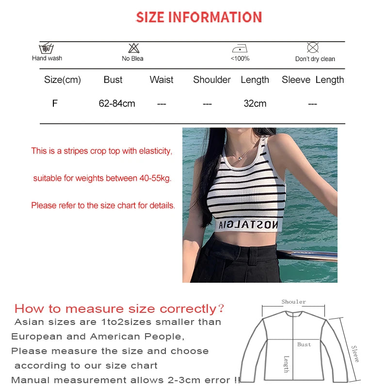 ITOOLIN Women Stripes Sexy Slim Crop Top Letter Printed Sports Tank Top Y2k Sleeveless Street Camis Beach Top Spring Summer