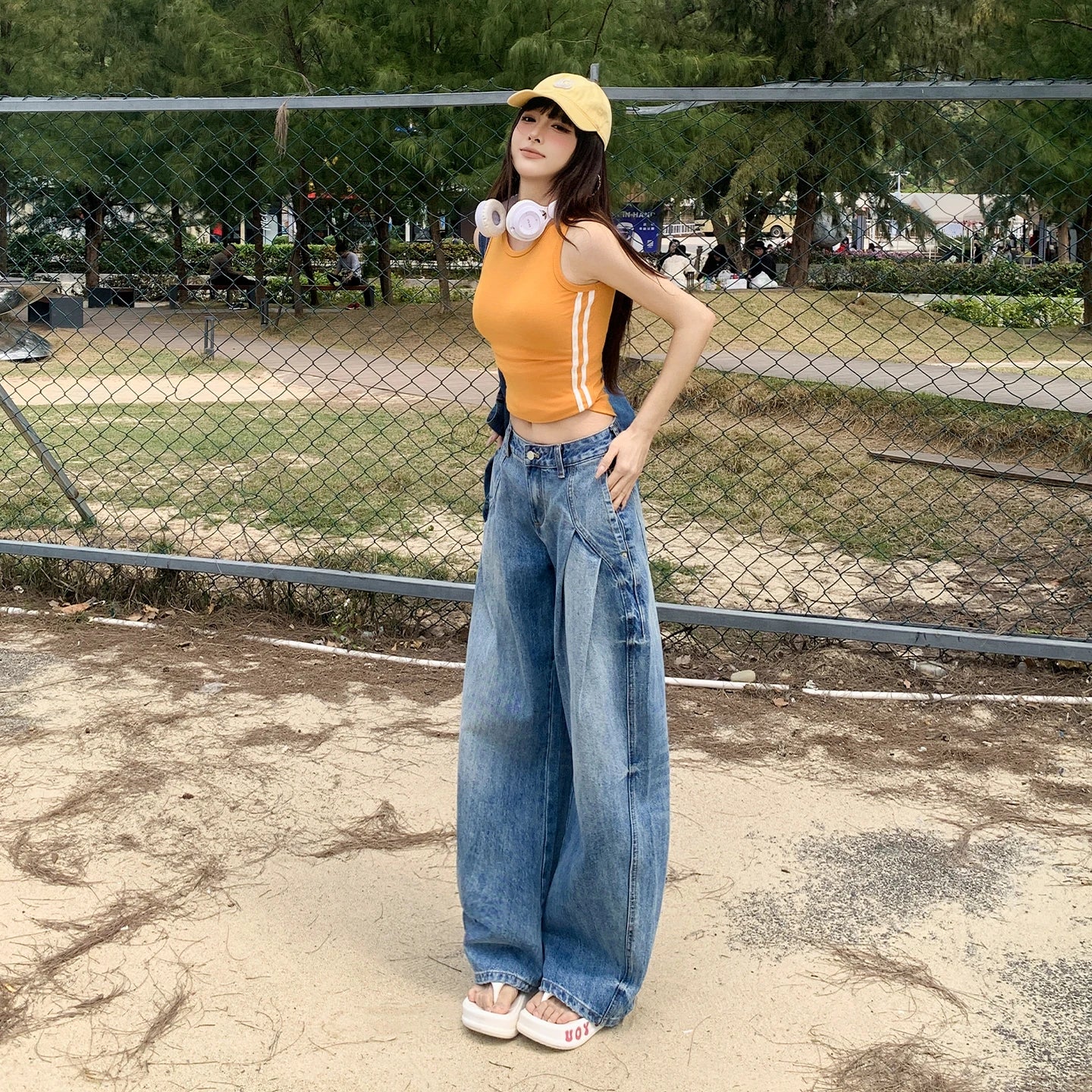 American Retro Street Style Curved Blade Loose Fit Jeans, Versatile Denim Jeans, New Spring/Summer Style, Floor-Length Pants
