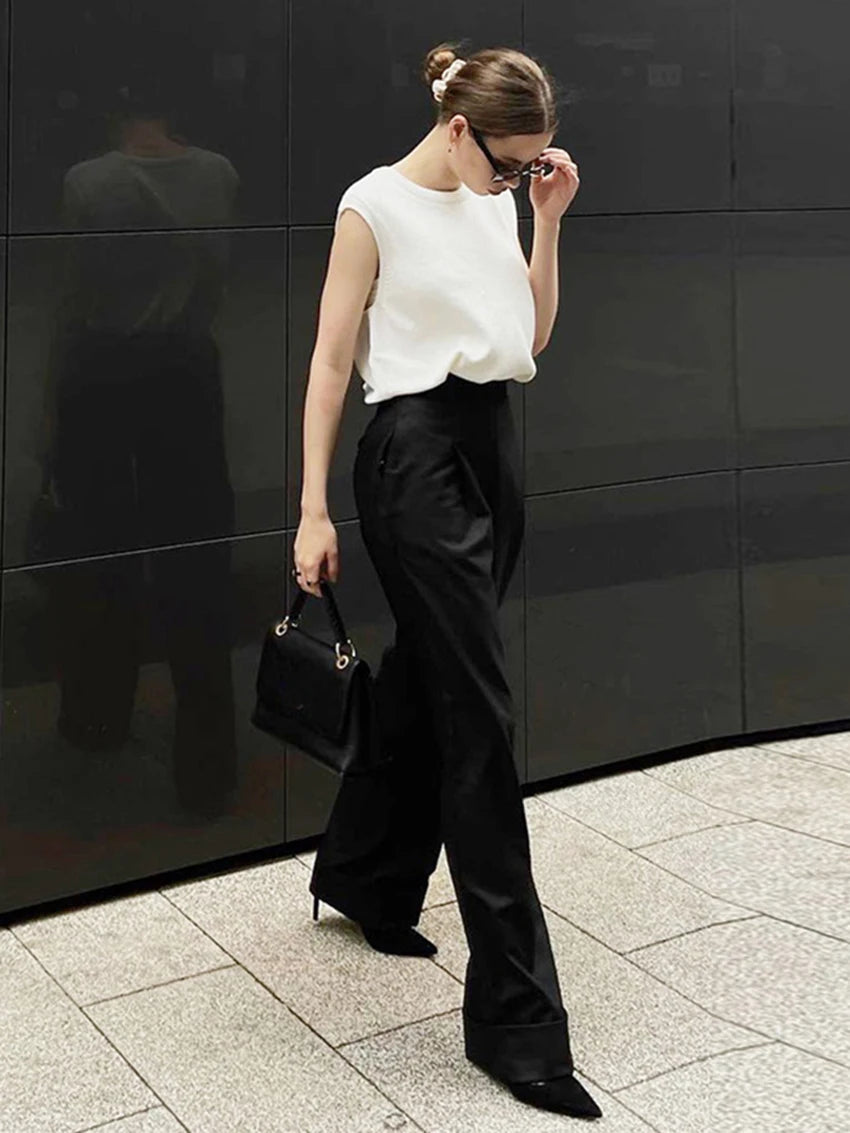 Parc Fee Fashion Loose Black Office Women's Pants 2025 Casual High Waist Wide Trousers Elegant Classic Full Length Pants Female