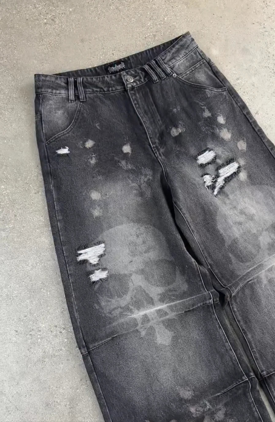 Y2K Gothic Women Retro Baggy Jeans Black Washed High Waist Ripped Hole Pants Wide Leg Oversized Trousers Y2k Tear Denim Pants