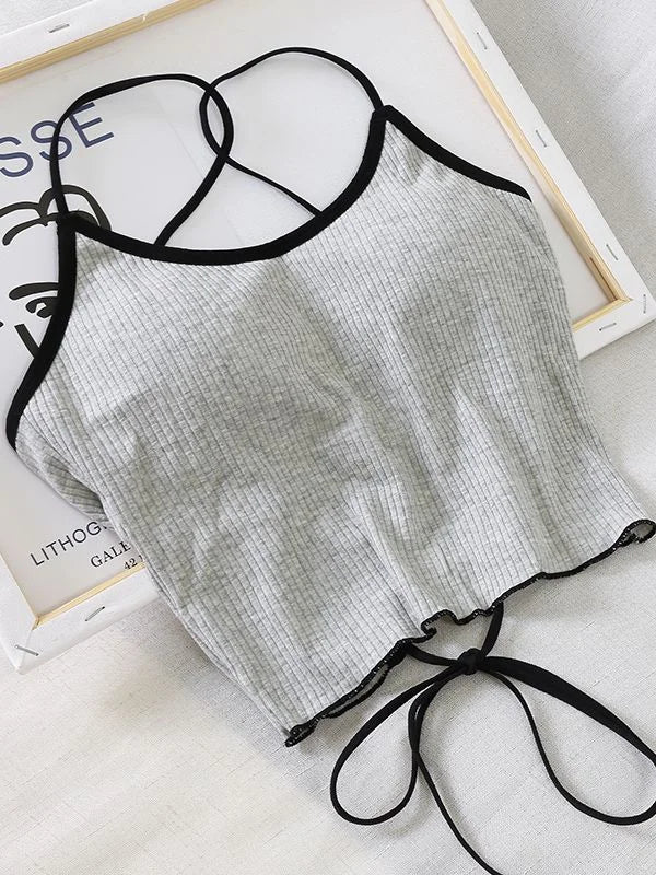 ITOOLIN Women Tops With Padded Cotton Backless Bandage Halter Y2K Tops Sexy Crop Tops Women Underwear Tops For Women Summer 2024