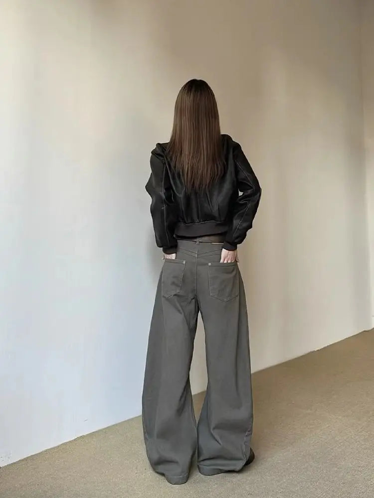 American Vintage 2000s Style High Waist Camel Jeans Pants Spring Fashion Women's Baggy Y2K Wide Leg Denim Trouser Female Clothes