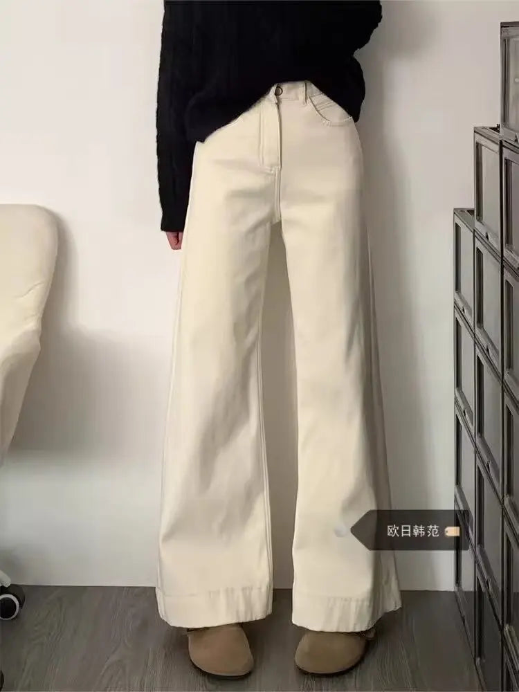 2025 Fall Winter Women's Loose Pants New Style Casual Slimming Pure Color High Waist Straight Jeans