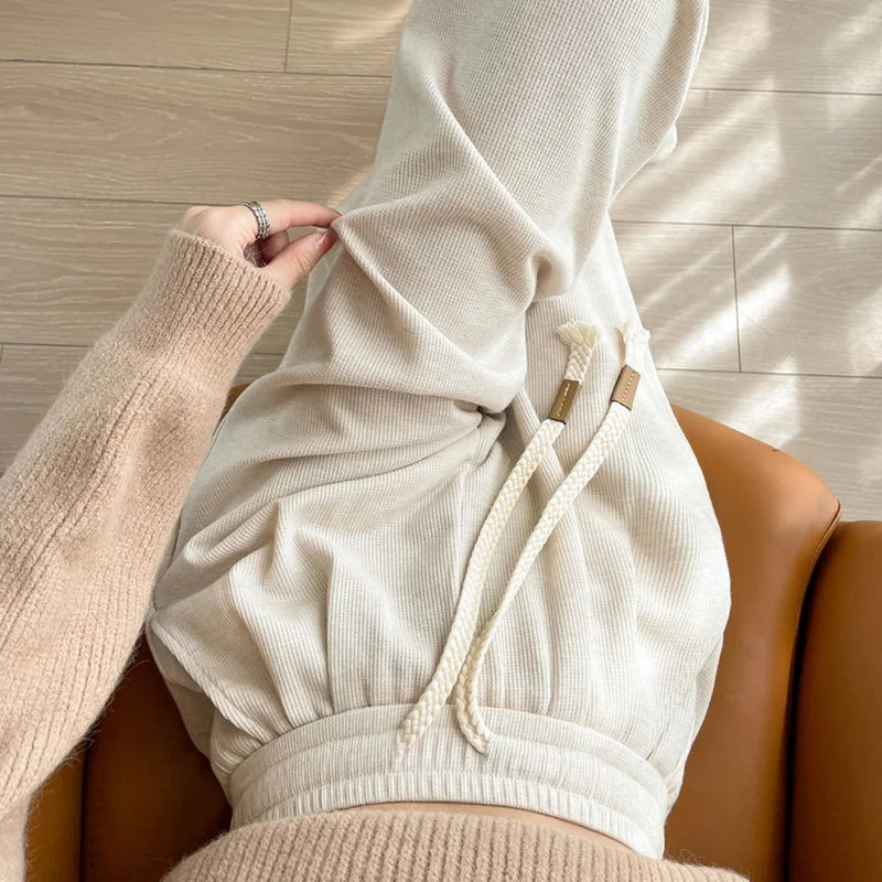 Autumn Women Classic Versatile Daily High Waisted Long Pants Lady Fashion Solid Cotton Elastic Wide Leg Straight Leg Trousers