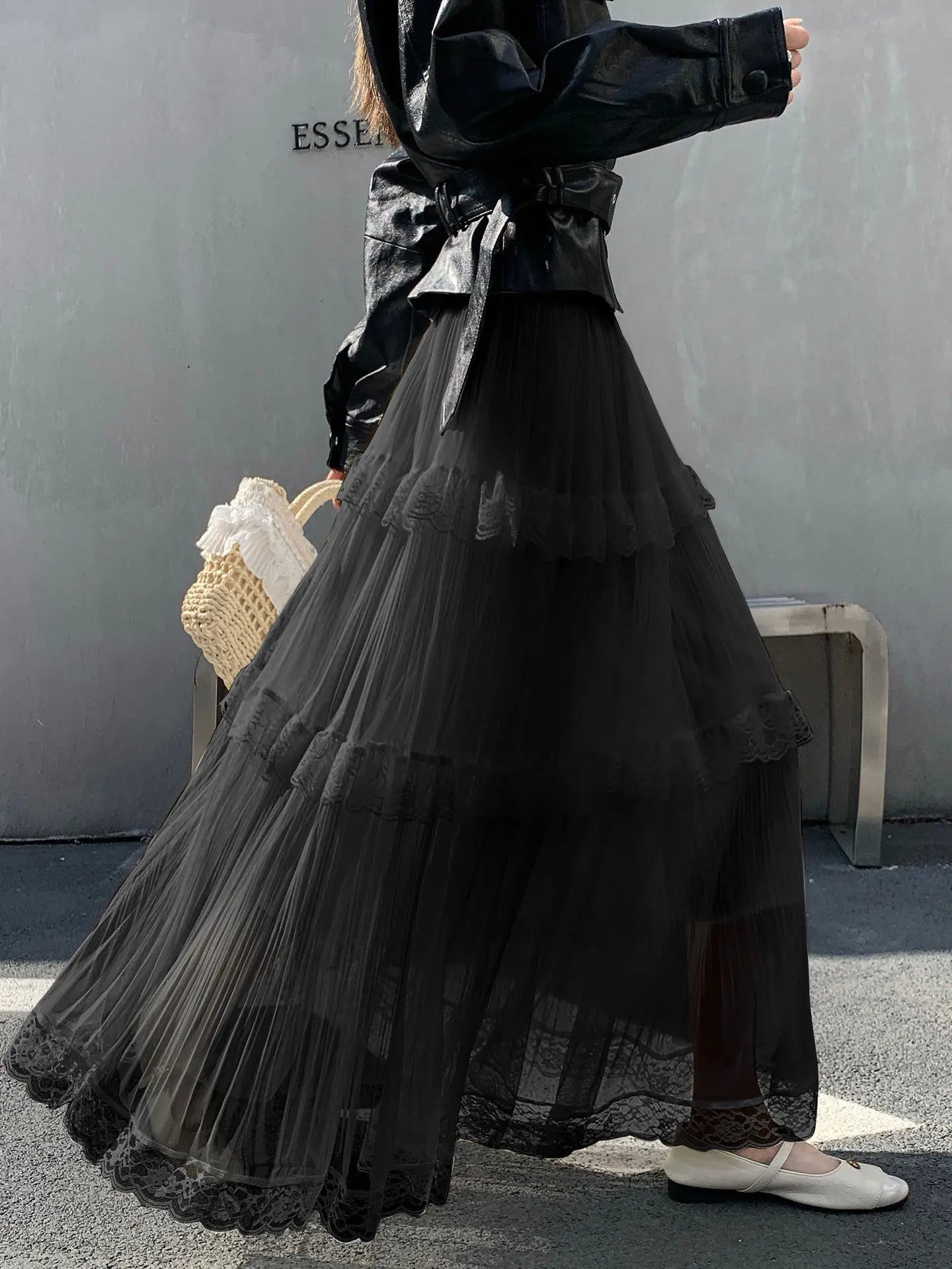 Retro Sweet White Long Skirt Women Casual Loose High Waist Elegant Skirt Vintage Lace Patchwork Korean Summer Long Skirts