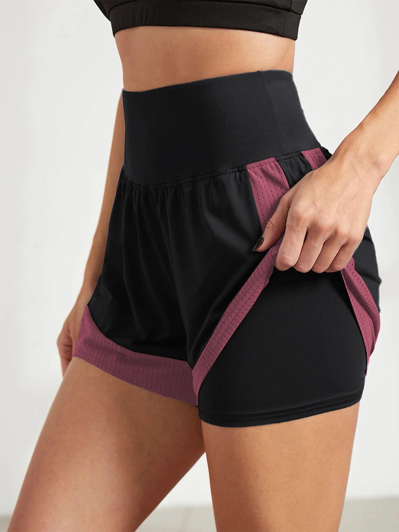 Women's loose sports shorts for running, anti-exposure, quick-dry, outer wear, fake two-piece yoga hot pants