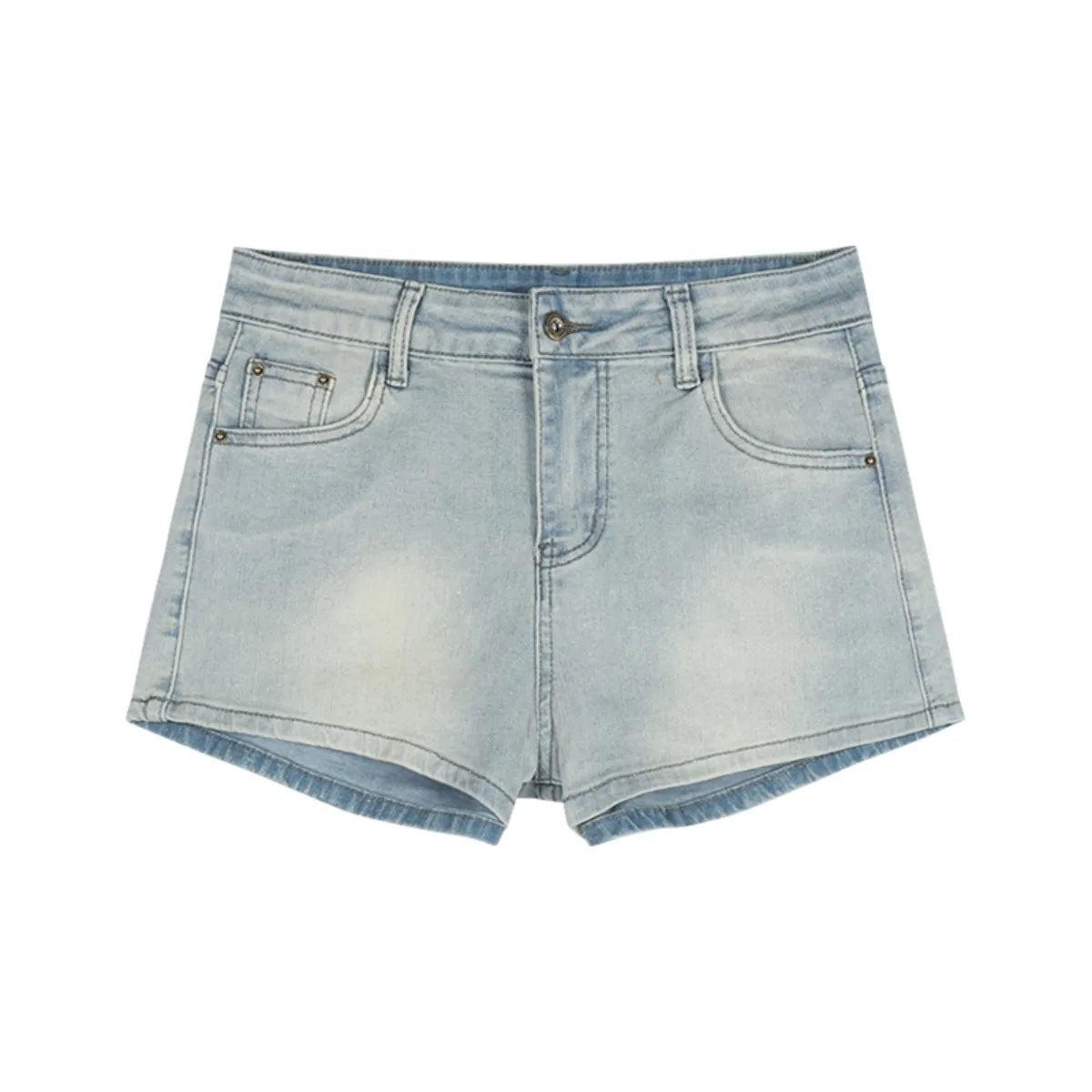 Jean Shorts Casual High-Waisted Light Blue Denim Shorts for Women, Vintage Wash Button Fly Sexy Tight A-Line Hot Pants Summer