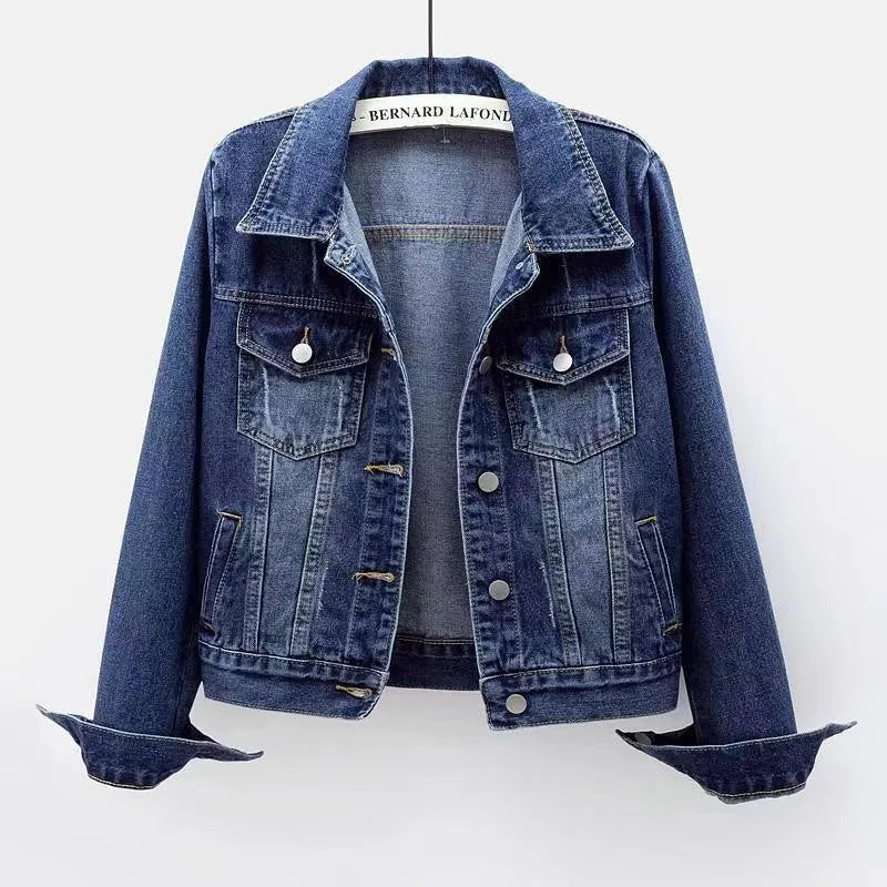 Women Spring Autumn Denim Jacket Short Slim Fit Casual All Match Jacket Washed Single Breasted Long Sleeve Cardigan Tops Fashion