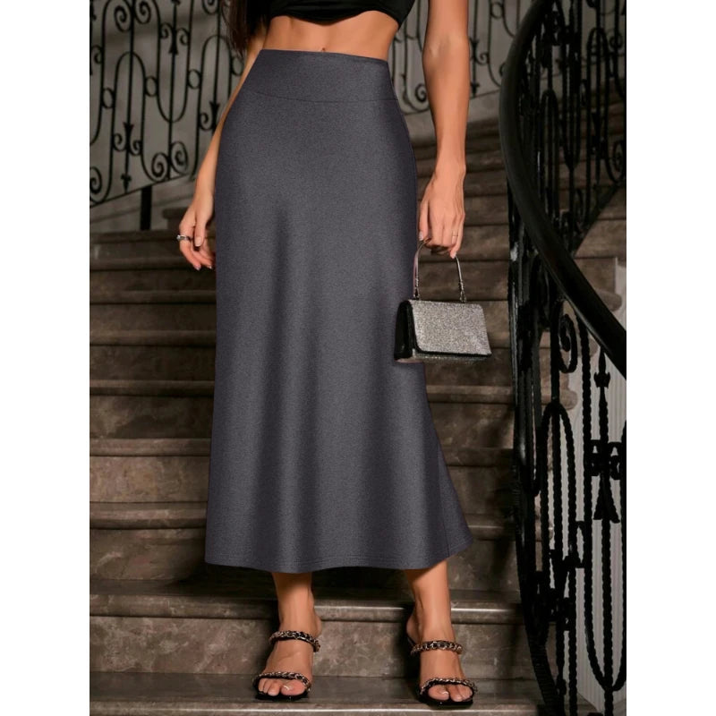 Female Skirt Elegant Senior Retro Comfortable Solid Colour Knitted Long Skirt Daily Party Temperament Skirt