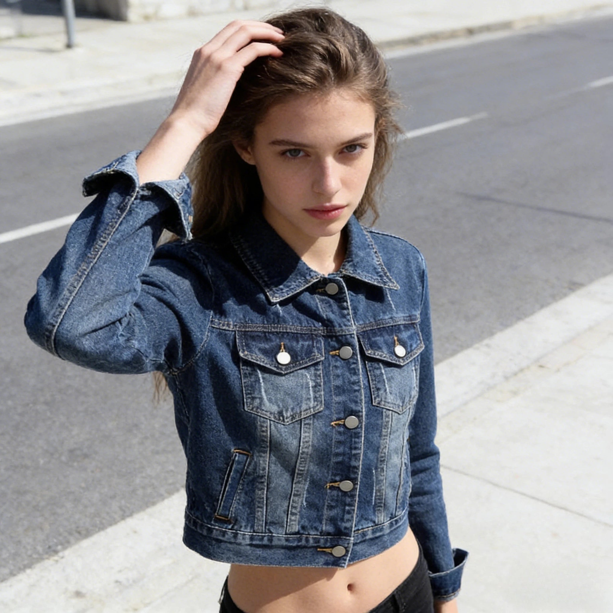 Women Spring Autumn Denim Jacket Short Slim Fit Casual All Match Jacket Washed Single Breasted Long Sleeve Cardigan Tops Fashion