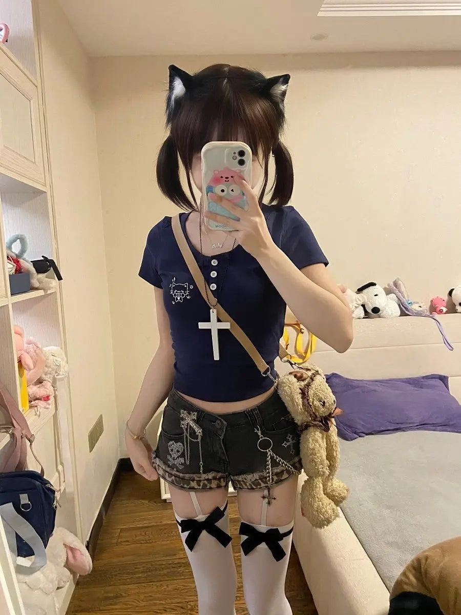 American Sexy Spice Girls Denim Shorts Slim Bodycon Hot Sell Trendy Y2K Goth Mujer Pantalones Pure Desire Punk Style Moda Pants