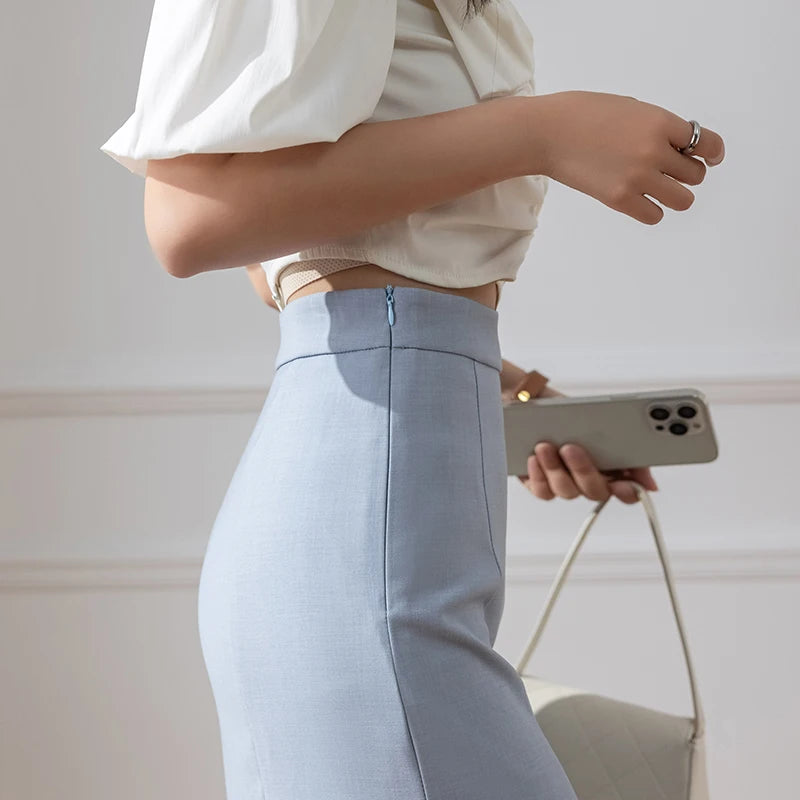 Elegant Fashion Office Work Trumpet Skirt For Woman Korean Style Casual Slim Mid-Long Mermaid Skirt Female