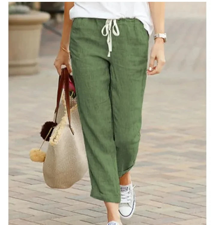 Spring Autumn Cotton Women's Pants Y2K Black Drawstring Elastic Waist Casual Pants Female Loose Fashion Elegant Ladies Bottom