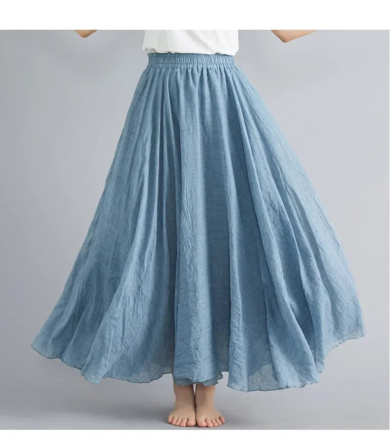 Fashion Cotton Linen Clothes Women Skirts Maxi Y2k Elegant Beach Saia Ropa Mujer Casual Vestido Boho Long Skirt Faldas Harajuku