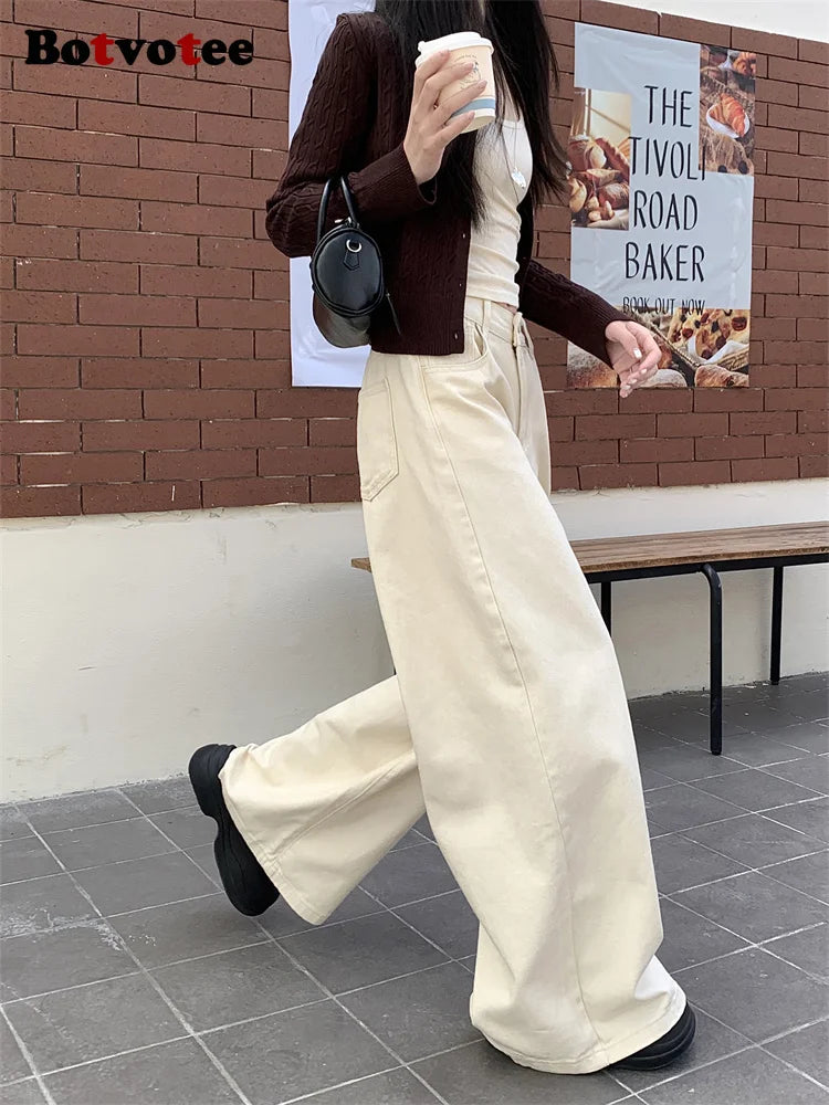 Botvotee Brown Baggy Jeans Women High Waisted Wide Leg Streetwear Y2k Fashion Black Denim Pants Beige Slouchy Jeans