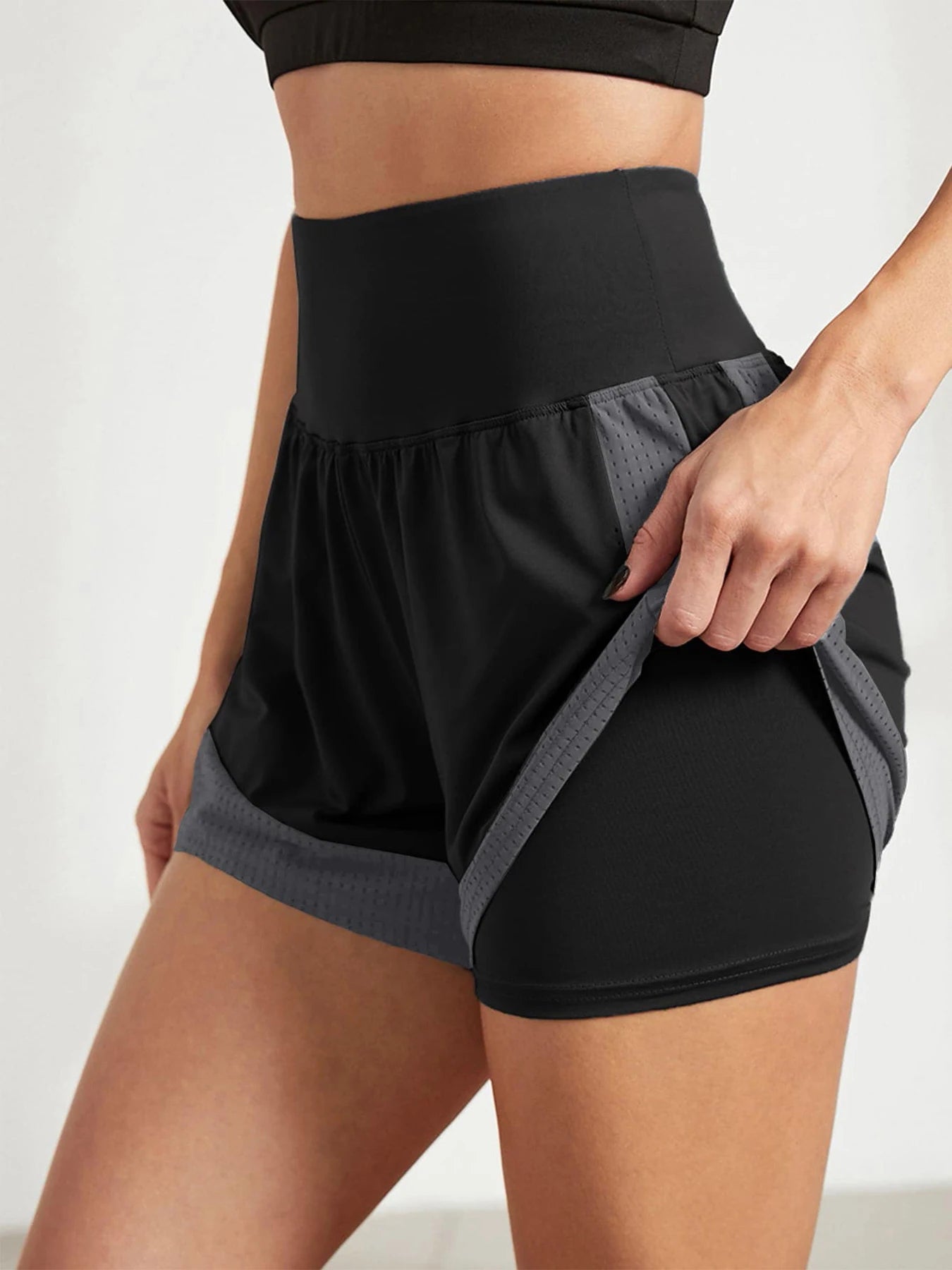 Women's loose sports shorts for running, anti-exposure, quick-dry, outer wear, fake two-piece yoga hot pants