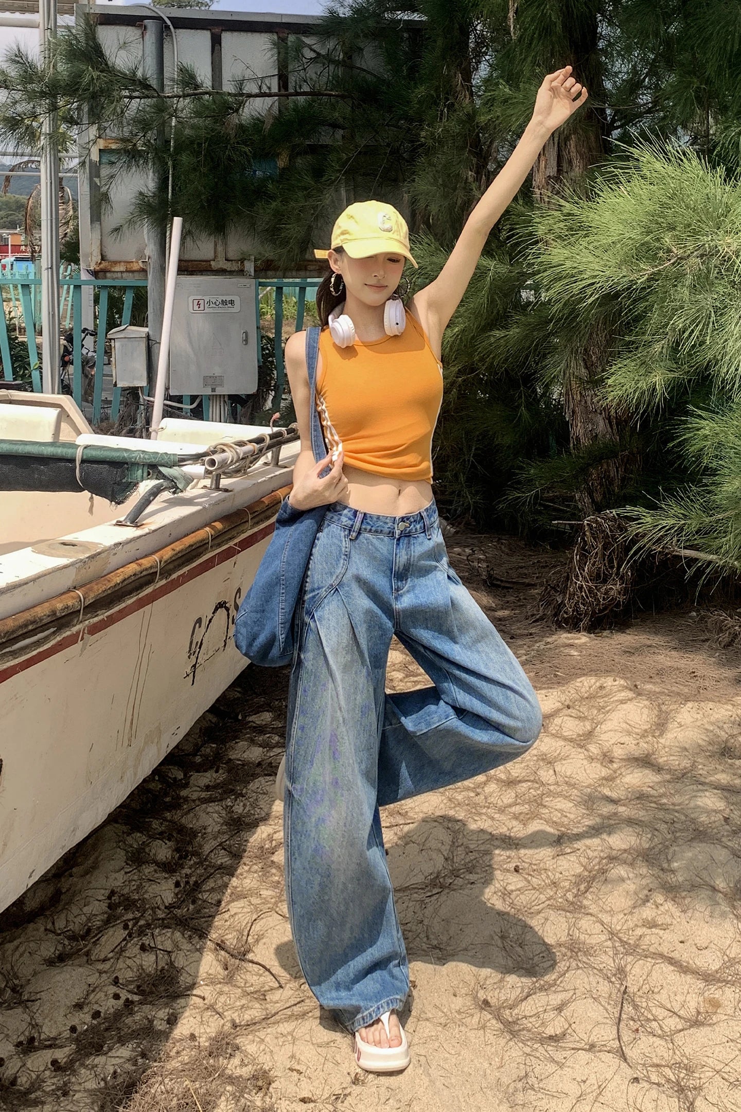 American Retro Street Style Curved Blade Loose Fit Jeans, Versatile Denim Jeans, New Spring/Summer Style, Floor-Length Pants