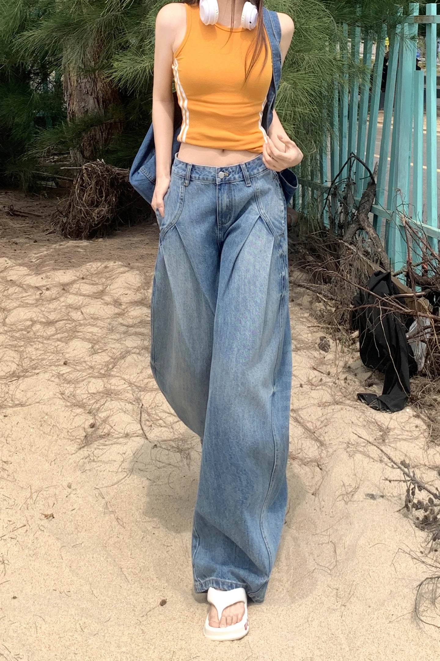 American Retro Street Style Curved Blade Loose Fit Jeans, Versatile Denim Jeans, New Spring/Summer Style, Floor-Length Pants